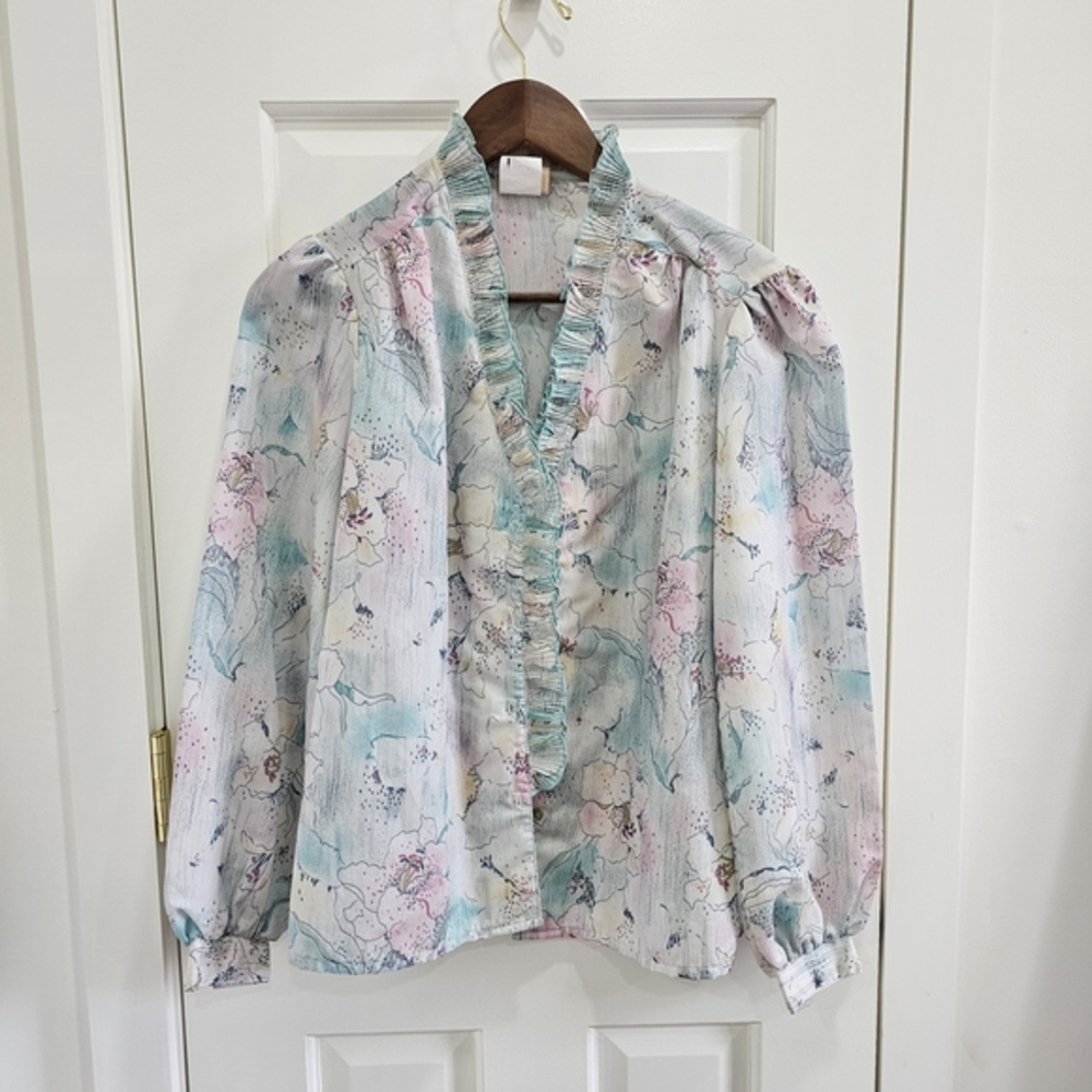 Vintage Floral Button Down‎ Shirt - Pastel Size 8 (Vintage Size Small/Medium)